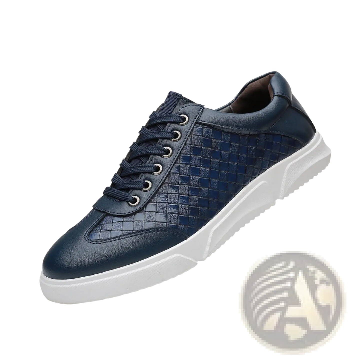 Men's Woven Leather Casual Sneakers White Black