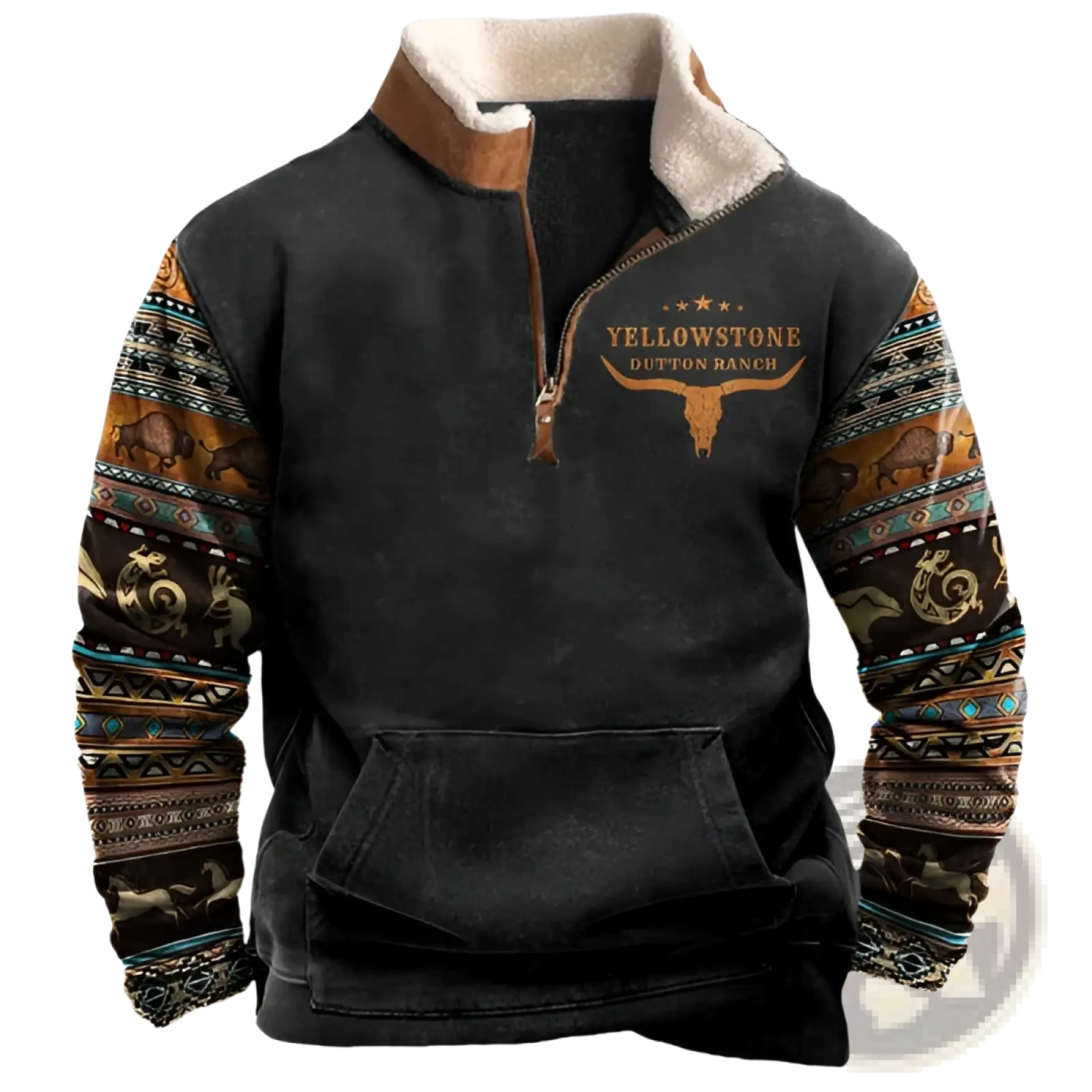 Men's Yellowstone Tribal Print Quarter Zip Fleece Hoodie