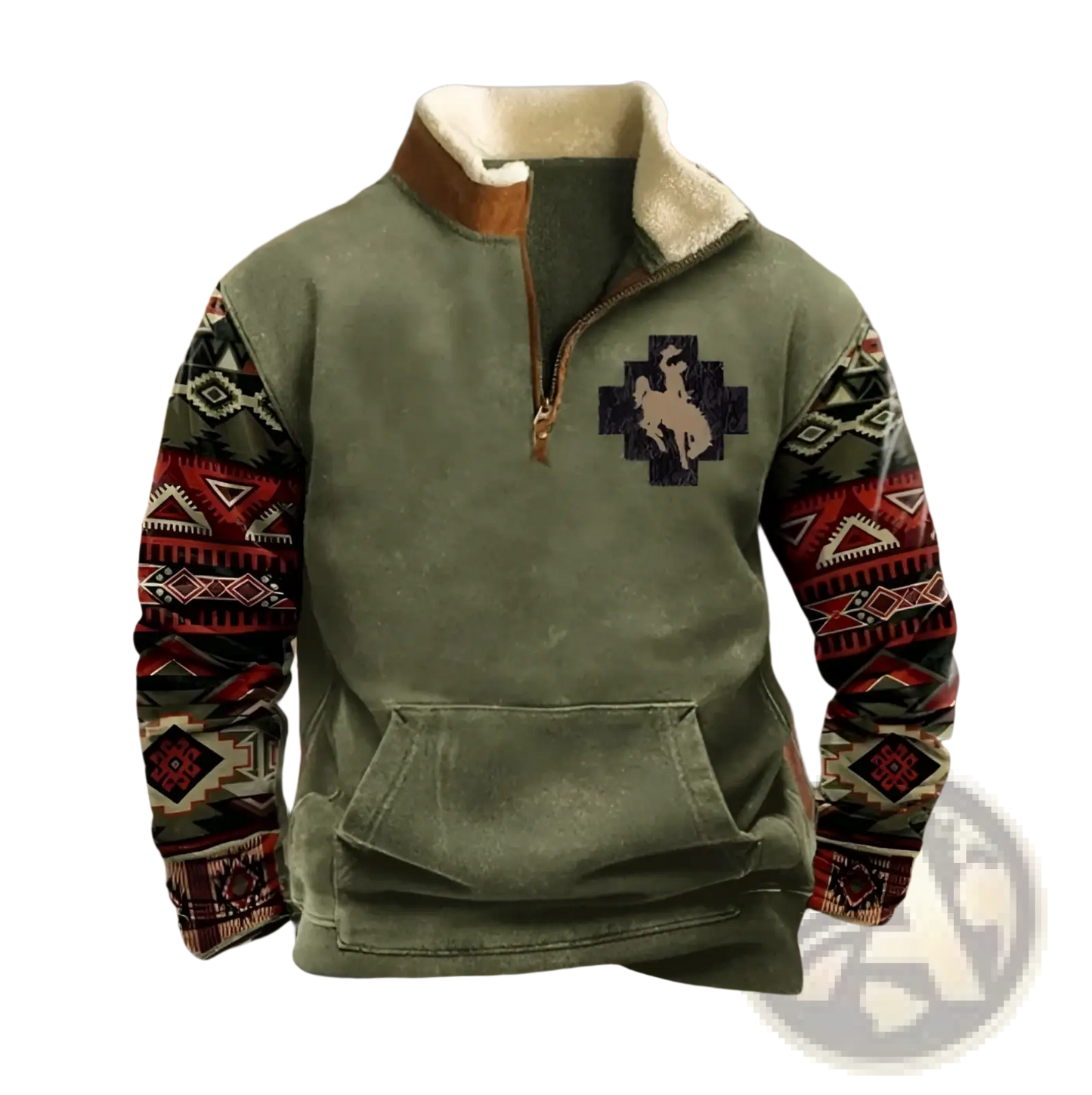 Men's Yellowstone Tribal Print Quarter Zip Fleece Hoodie