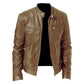 Men's Slim Fit Stand Collar Faux Leather Biker Jacket
