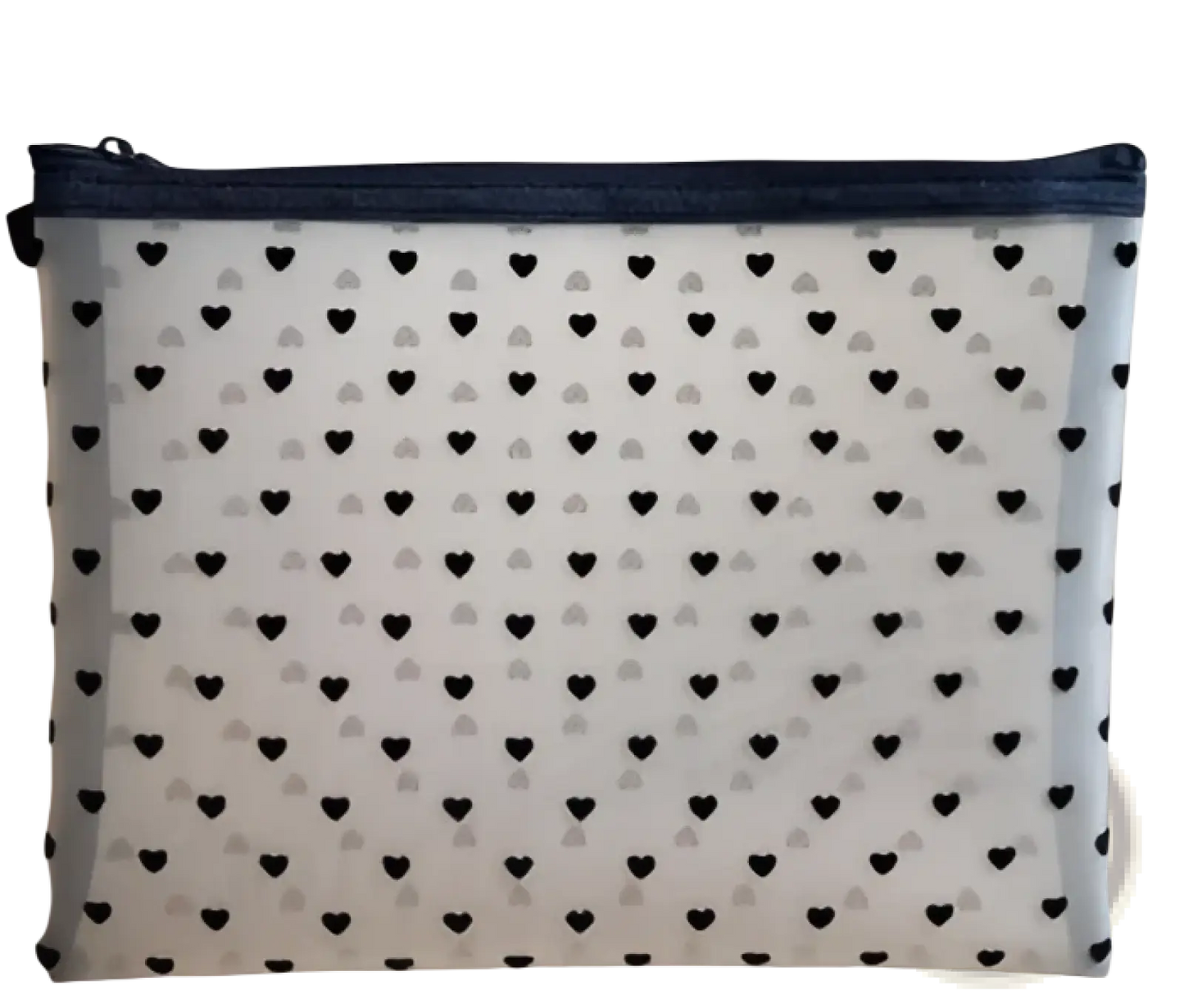 Mesh Makeup Bag with Black Heart Polka Dot Pattern
