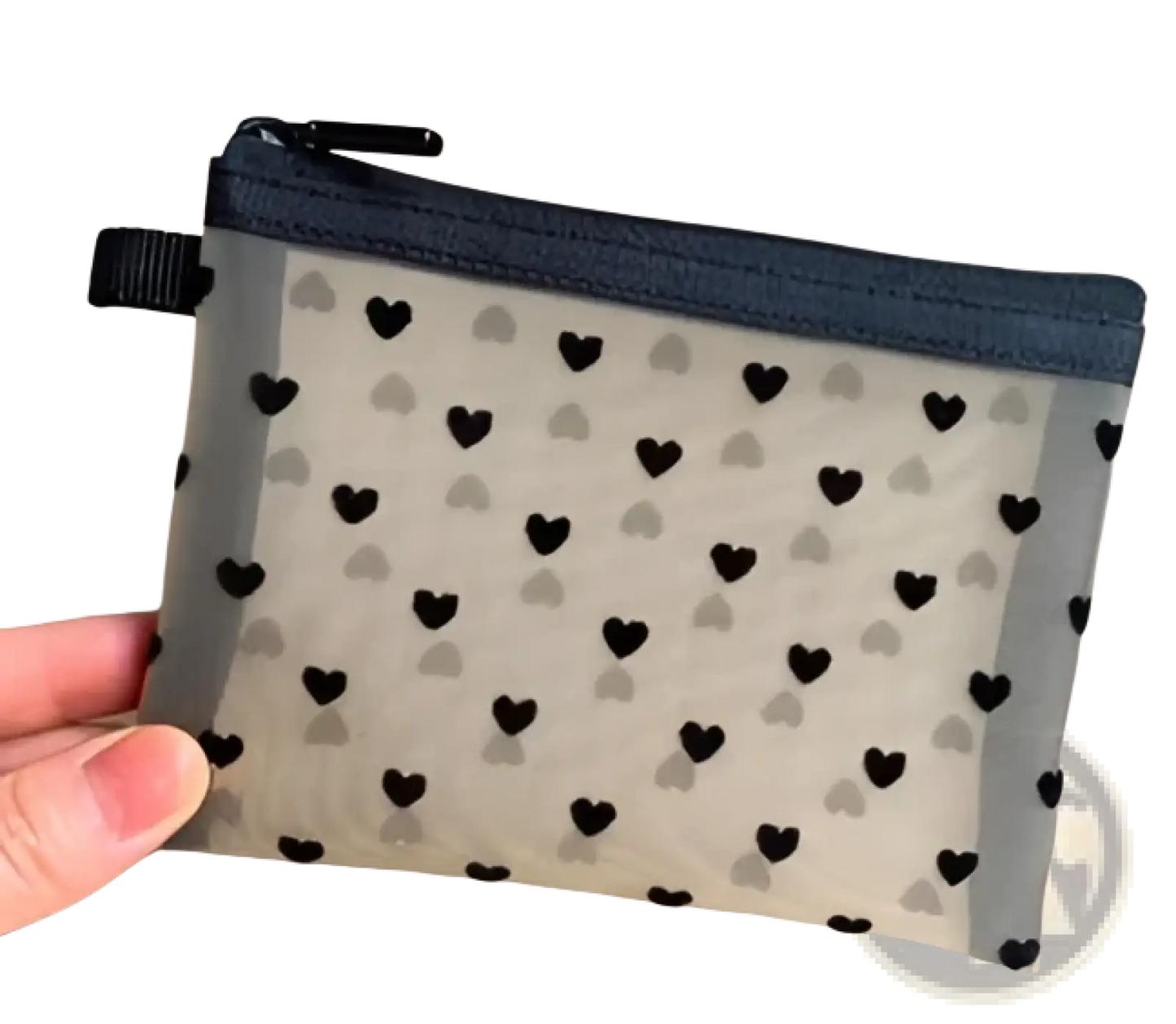 Mesh Makeup Bag with Black Heart Polka Dot Pattern