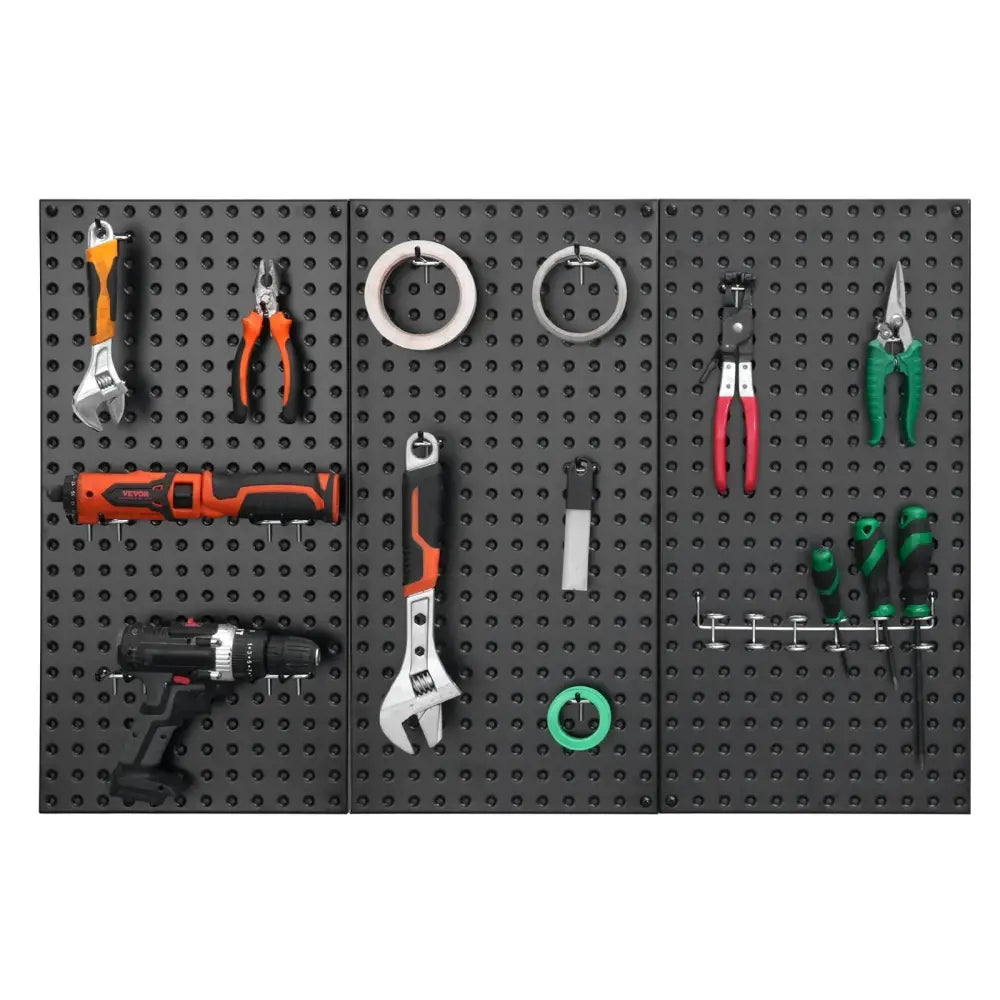 Black Steel Wall Pegboard Organizer 3 Pack