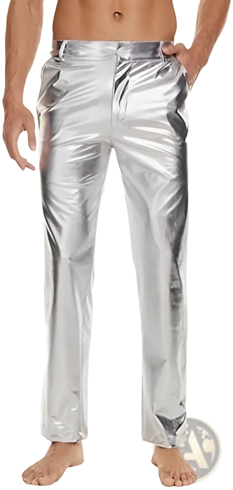 Metallic Silver High Waist Straight Leg Disco Pants
