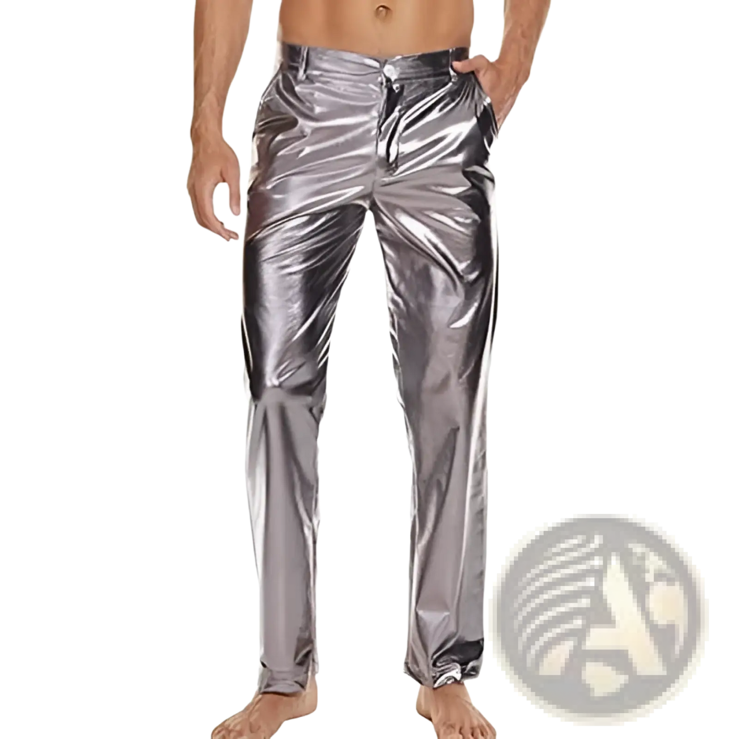 Metallic Silver High Waist Straight Leg Disco Pants