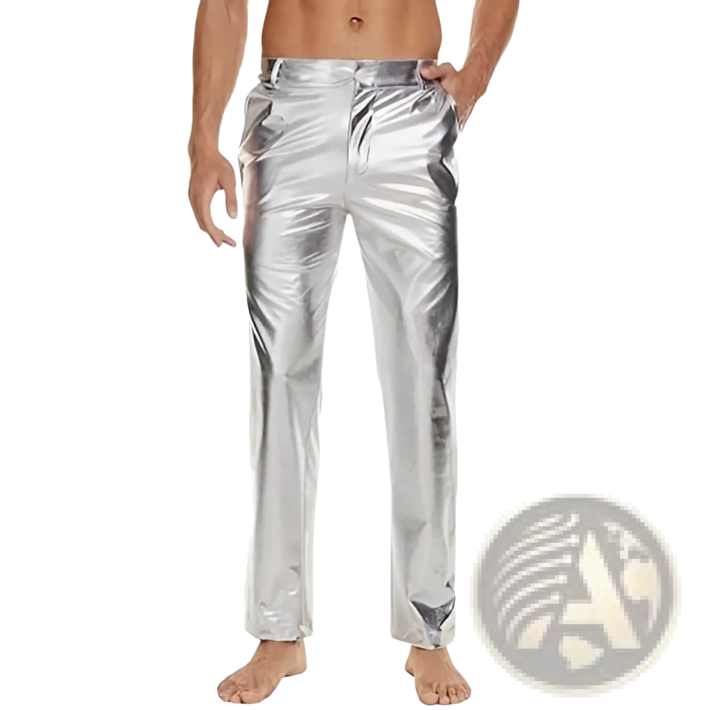 Metallic Silver High Waist Straight Leg Disco Pants