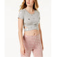 Material Girl Active Juniors Metallic Print Crisscross Top Heather Grey Combo Size Extra Small
