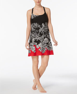 Linea Donatella Women's Duchess Mesh Lace-Racerback Chemise Black/Red Size Small