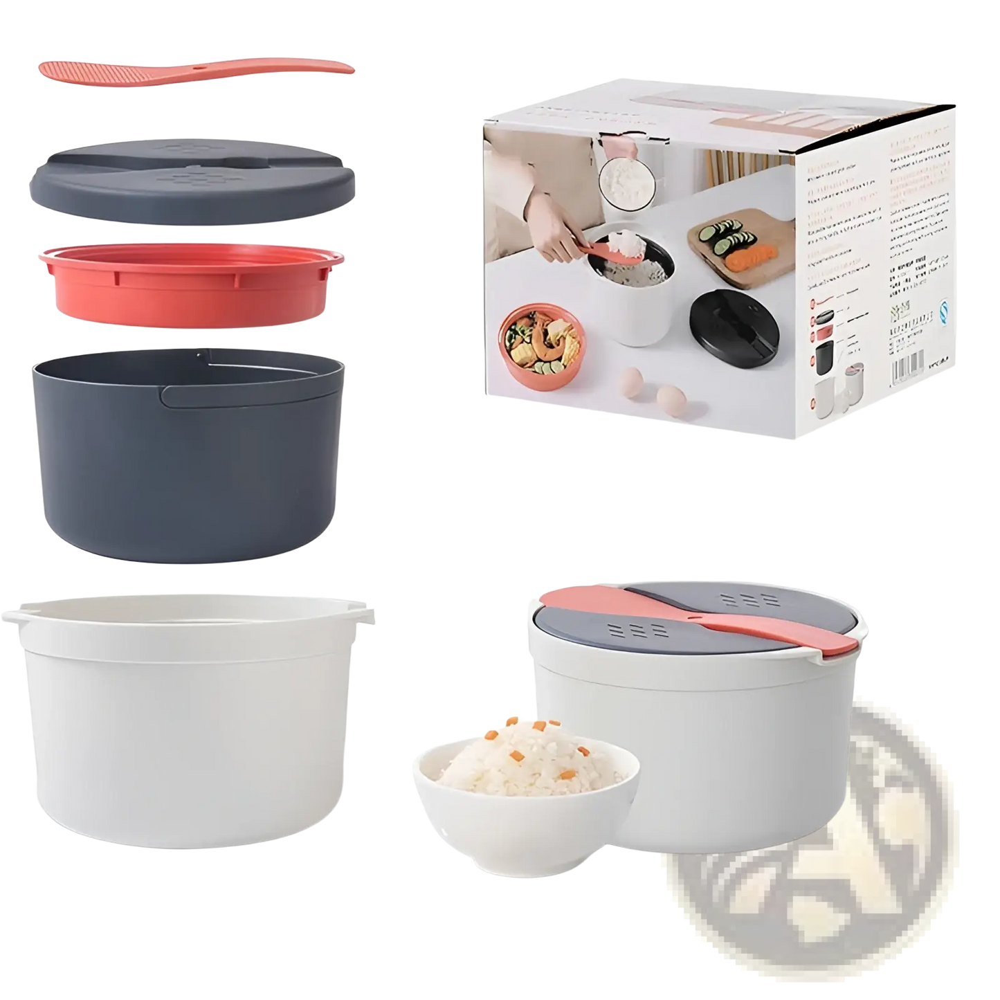 Microwave Rice Cooker 2l Steamer with Strainer Spoon