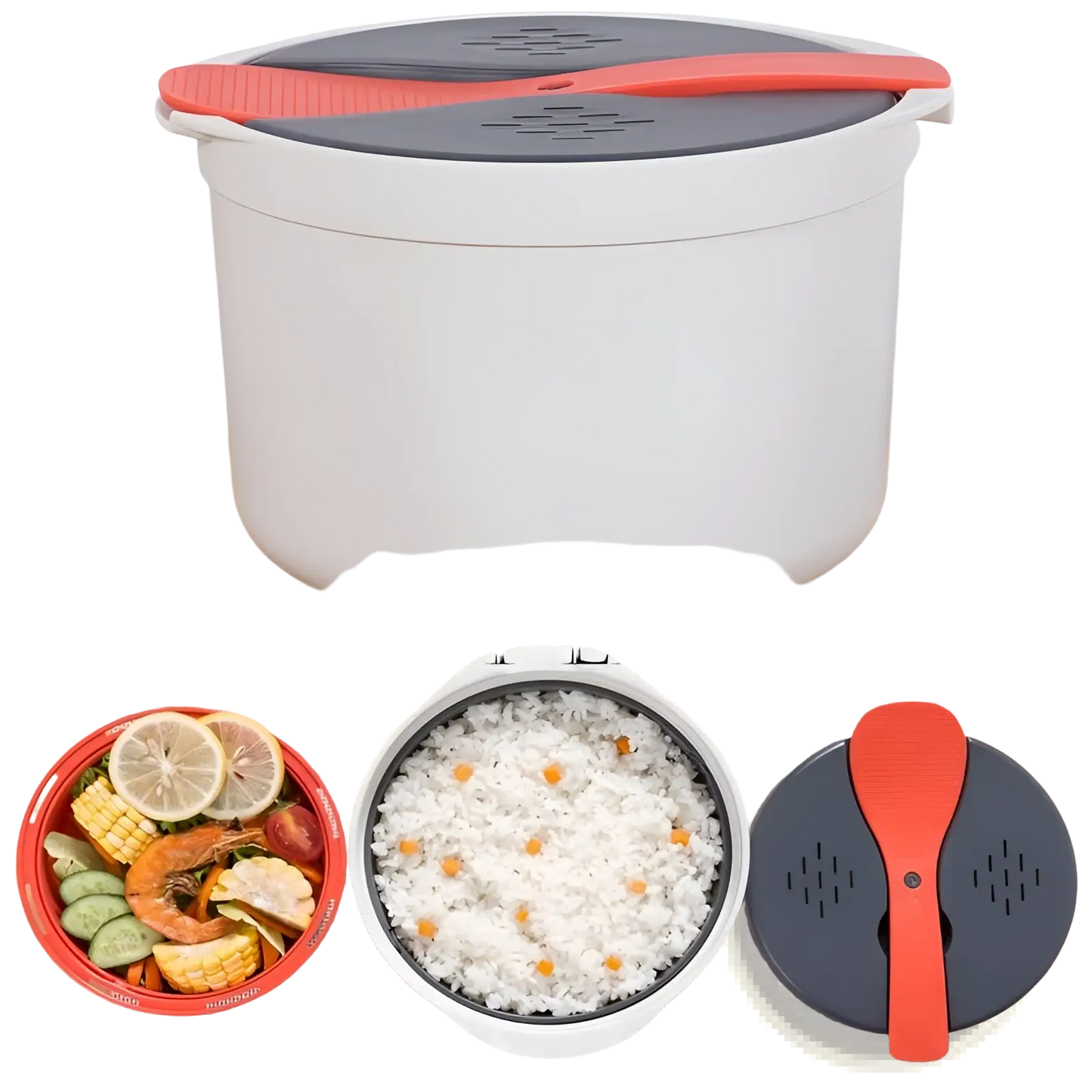 Microwave Rice Cooker 2l Steamer with Strainer Spoon