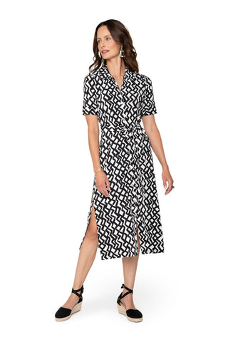 Leota's Women Jade Shirt Dress Zig Zag Black White