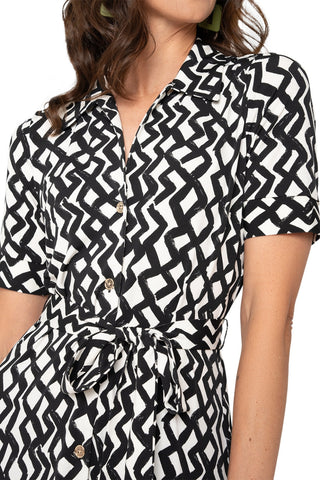 Leota's Women Jade Shirt Dress Zig Zag Black White