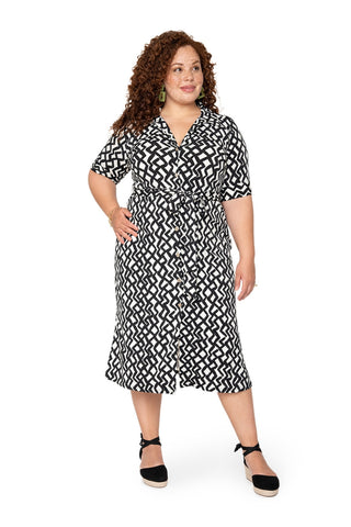 Leota's Curve Women Jade Shirt Dress Zig Zag Black White