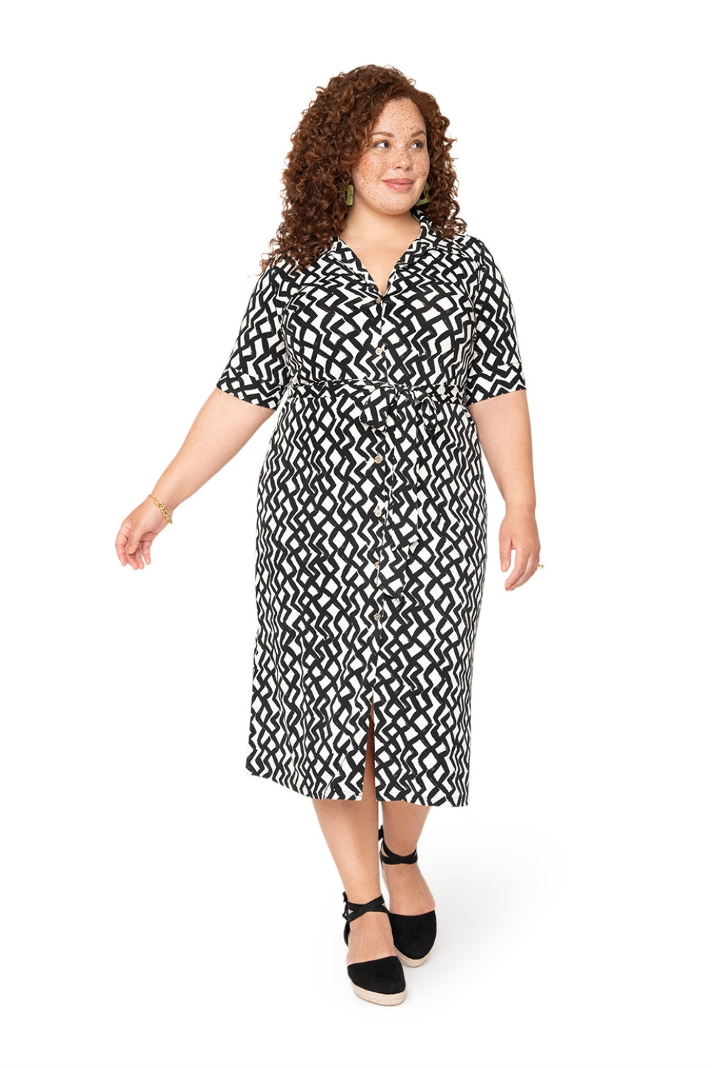 Leota's Curve Women Jade Shirt Dress Zig Zag Black White