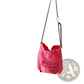 Mini Pink Mesh Drawstring Bucket Bag with Heart Charm