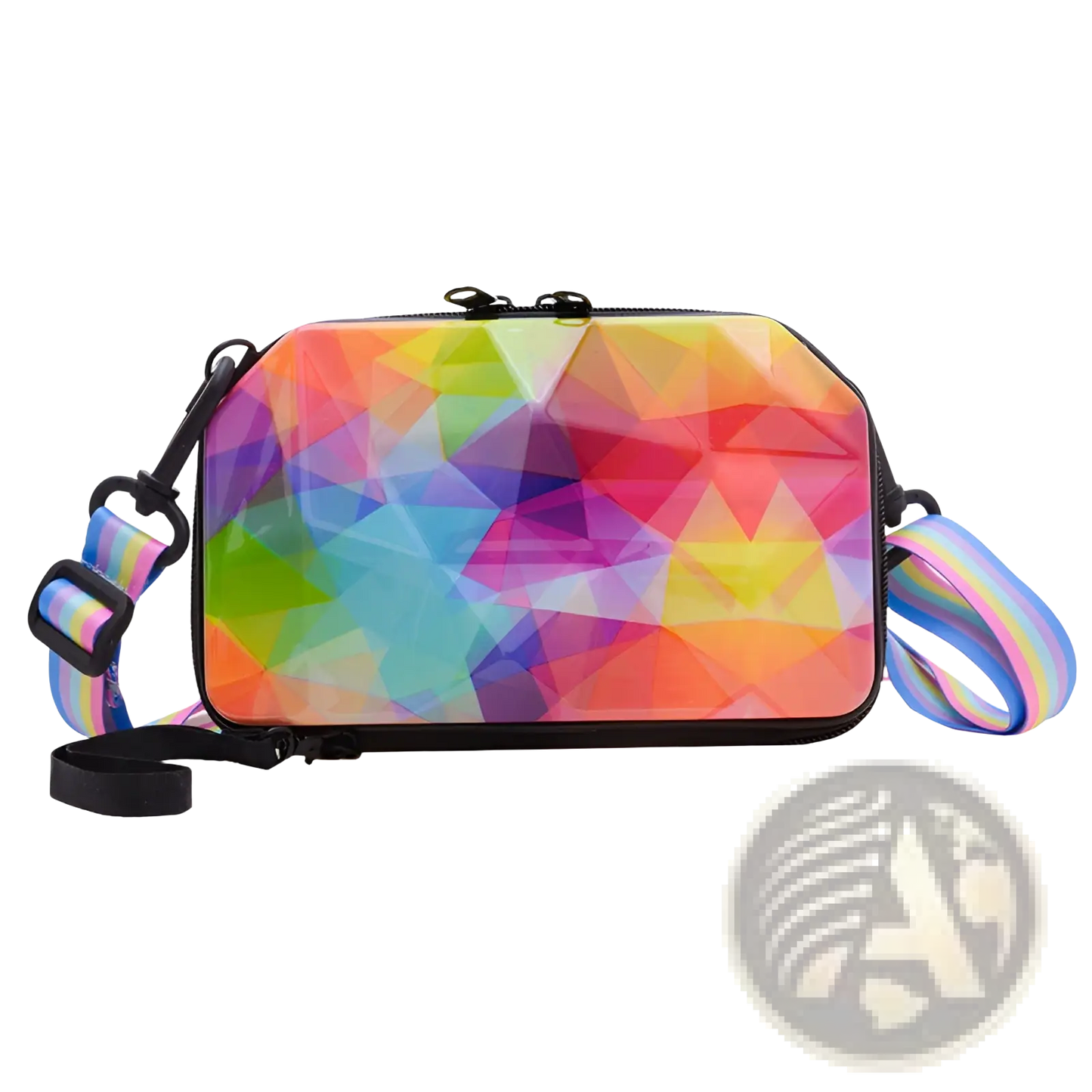 Mini Suitcase Crossbody Bag with Rainbow Strap