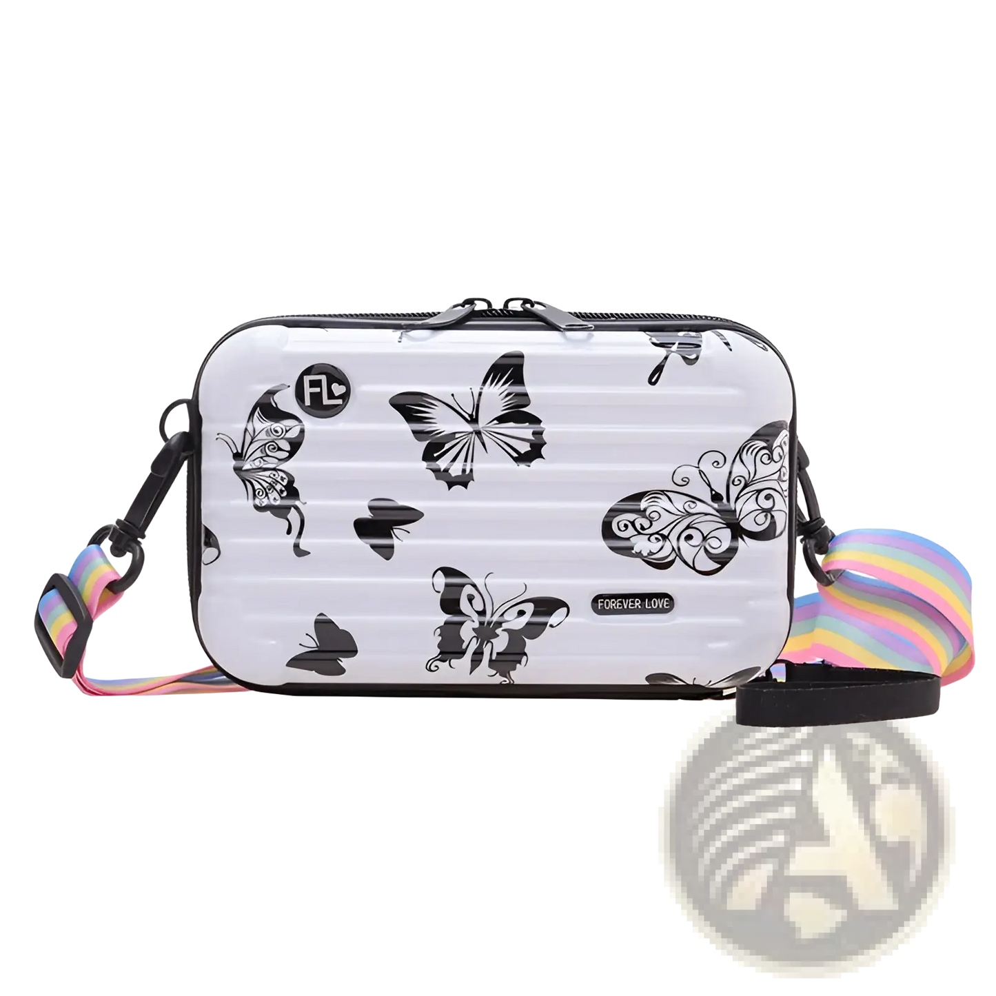 Mini Suitcase Crossbody Bag with Rainbow Strap