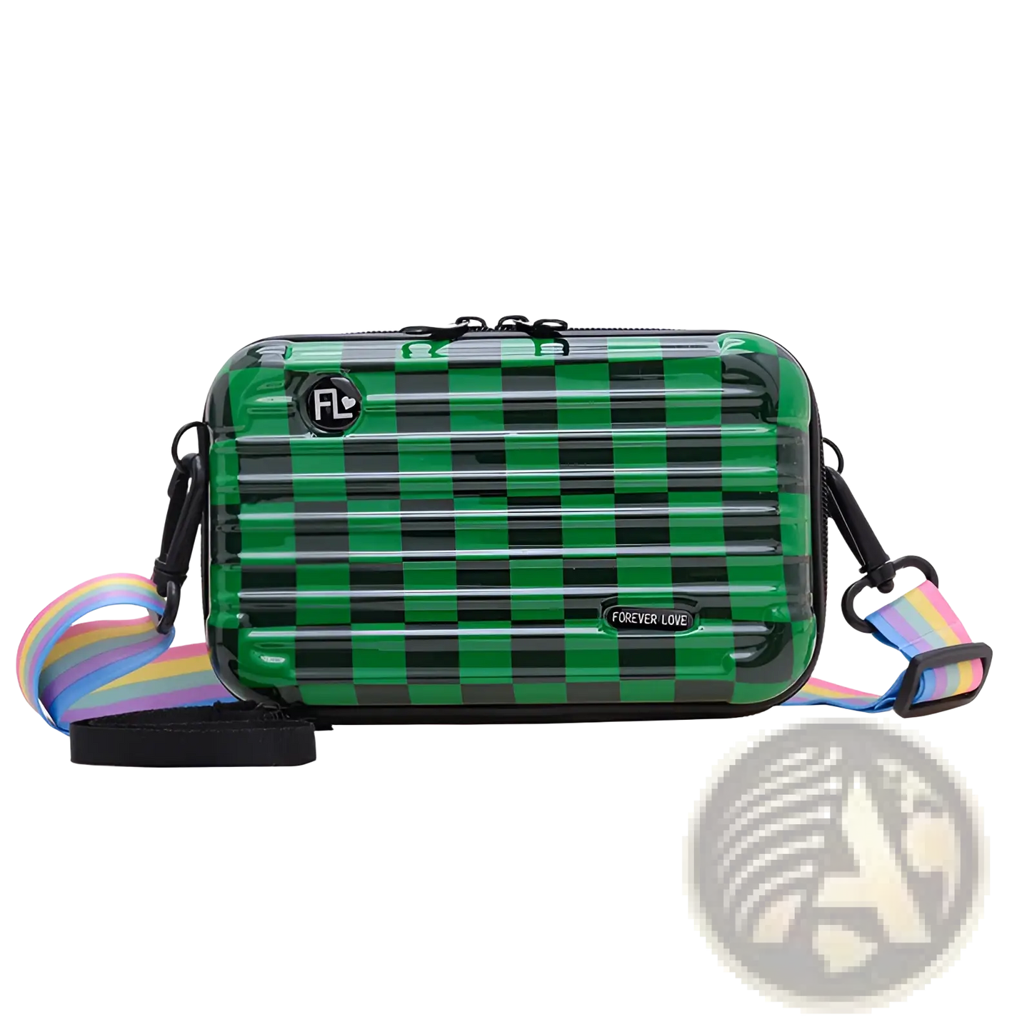 Mini Suitcase Crossbody Bag with Rainbow Strap