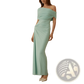 Mint Green Off-shoulder Pleated Maxi Gown