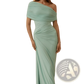 Mint Green Off-shoulder Pleated Maxi Gown