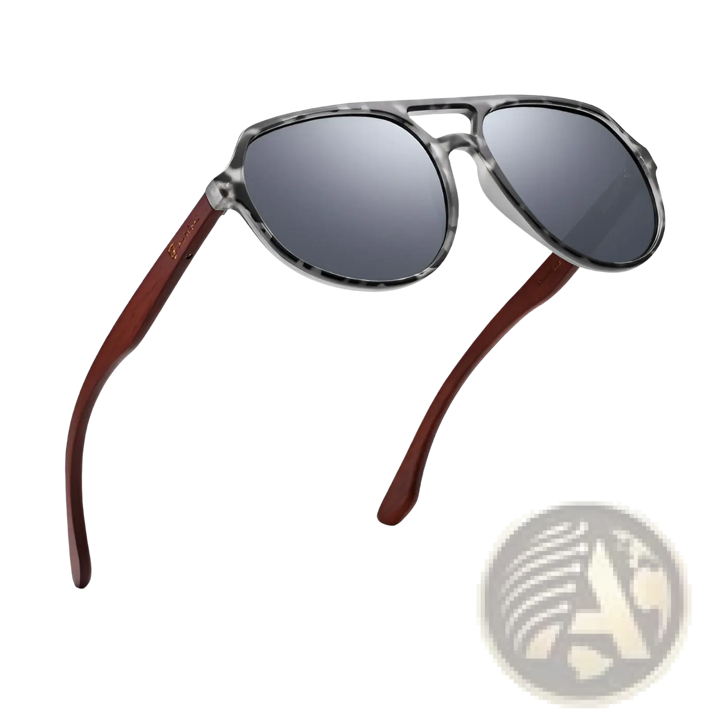 Mirror Lens Wood Temple Aviator Sunglasses