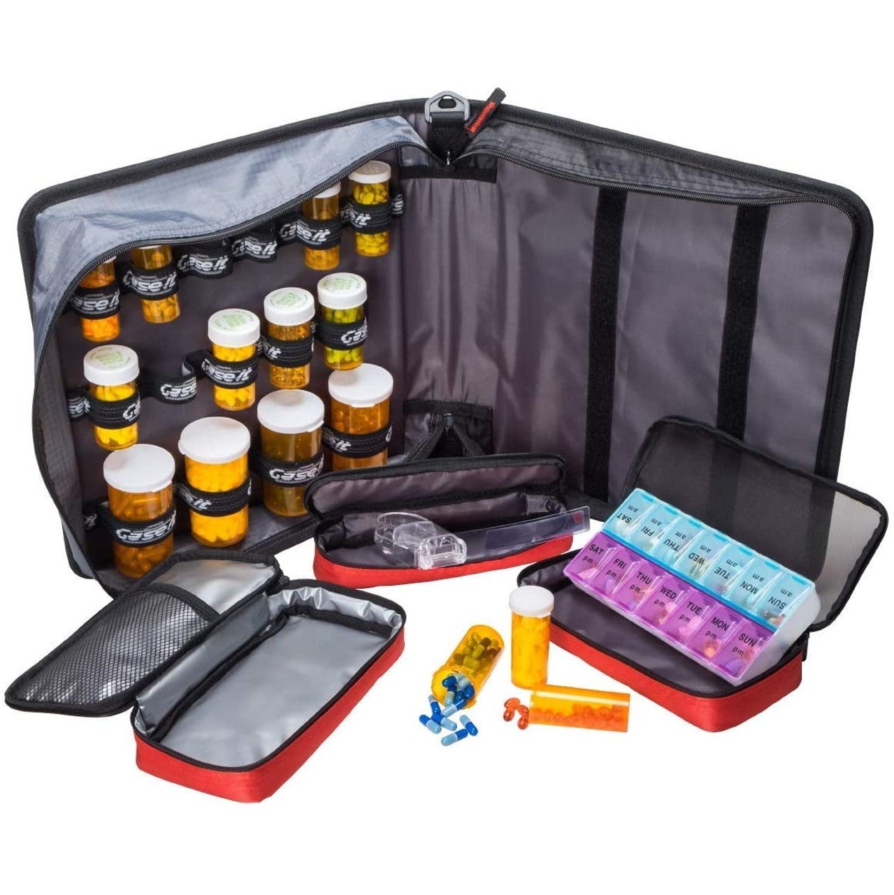 Med Manager Diabetic Supply Organizer with Insulin Cooler Travel Case, Holds (15) Pill Bottles - (11) Standard Size and (4) Large Bottles