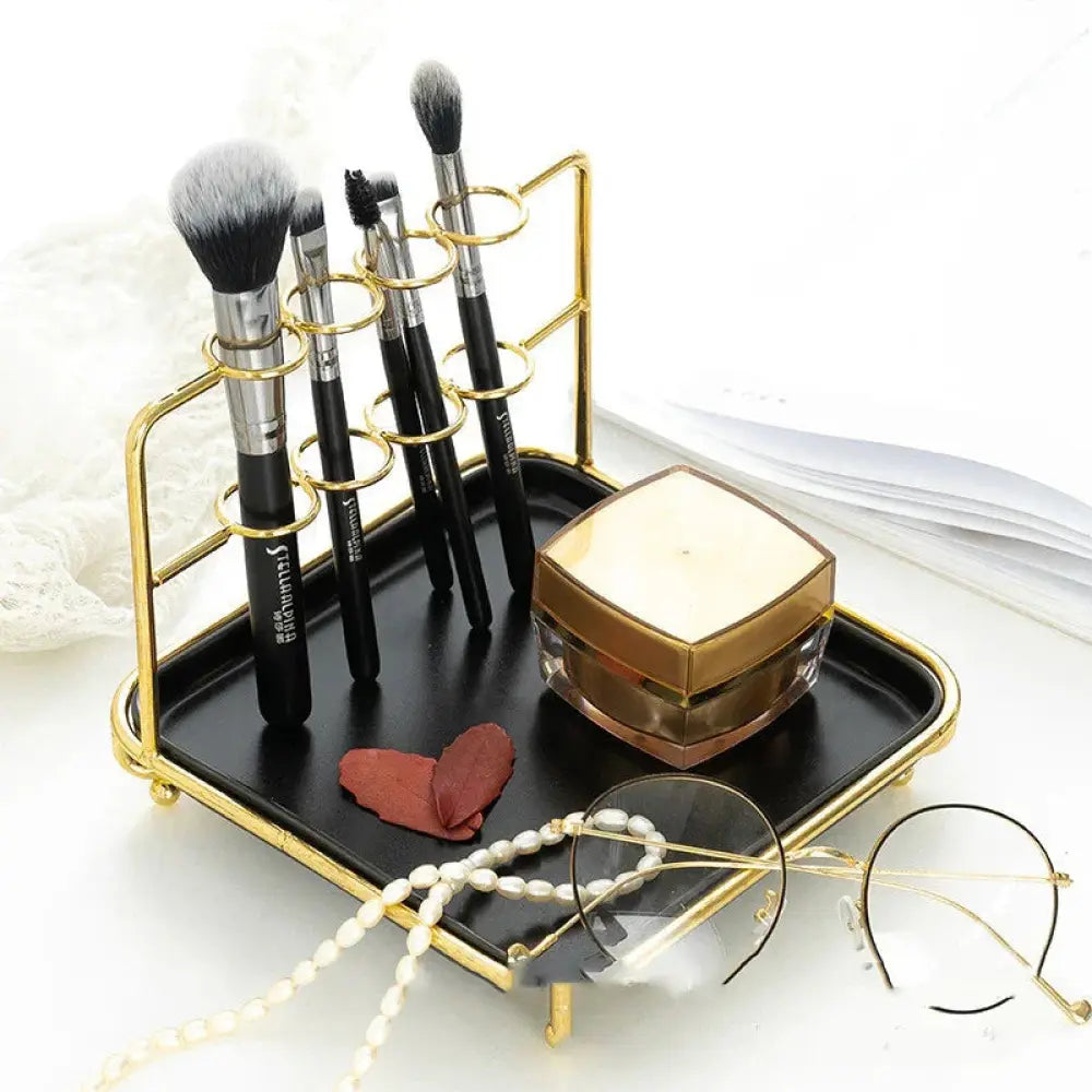 Modern Gold and Ceramic Vanity Cosmetics Organizer