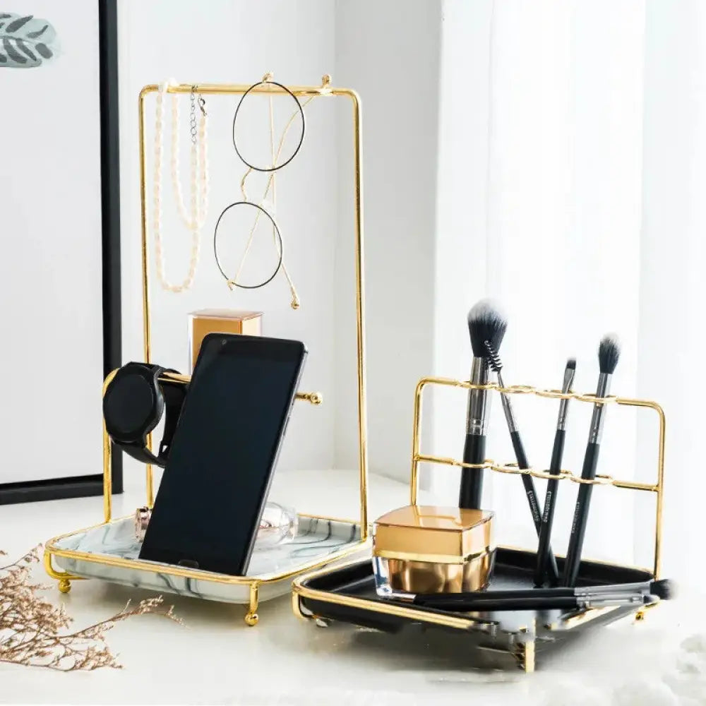 Modern Gold and Ceramic Vanity Cosmetics Organizer
