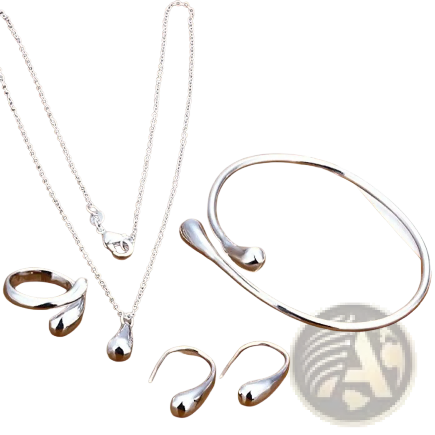 Modern Silver Teardrop Jewelry Set with Mixed Accessories