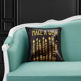 Mainstays Reversible Sequin Decorative Pillow Make a Wish Birthday Gift - Black