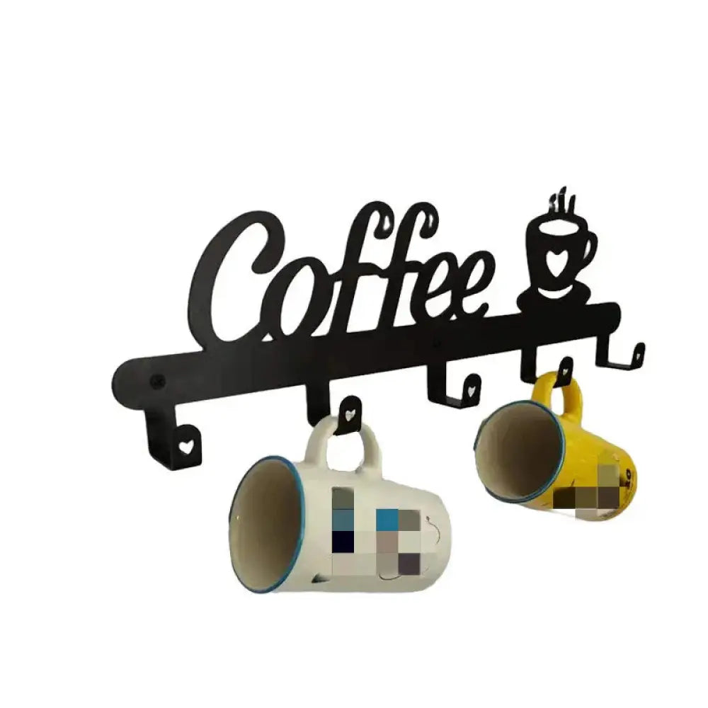 Modern Black Metal Coffee Mug Wall Rack with Hooks