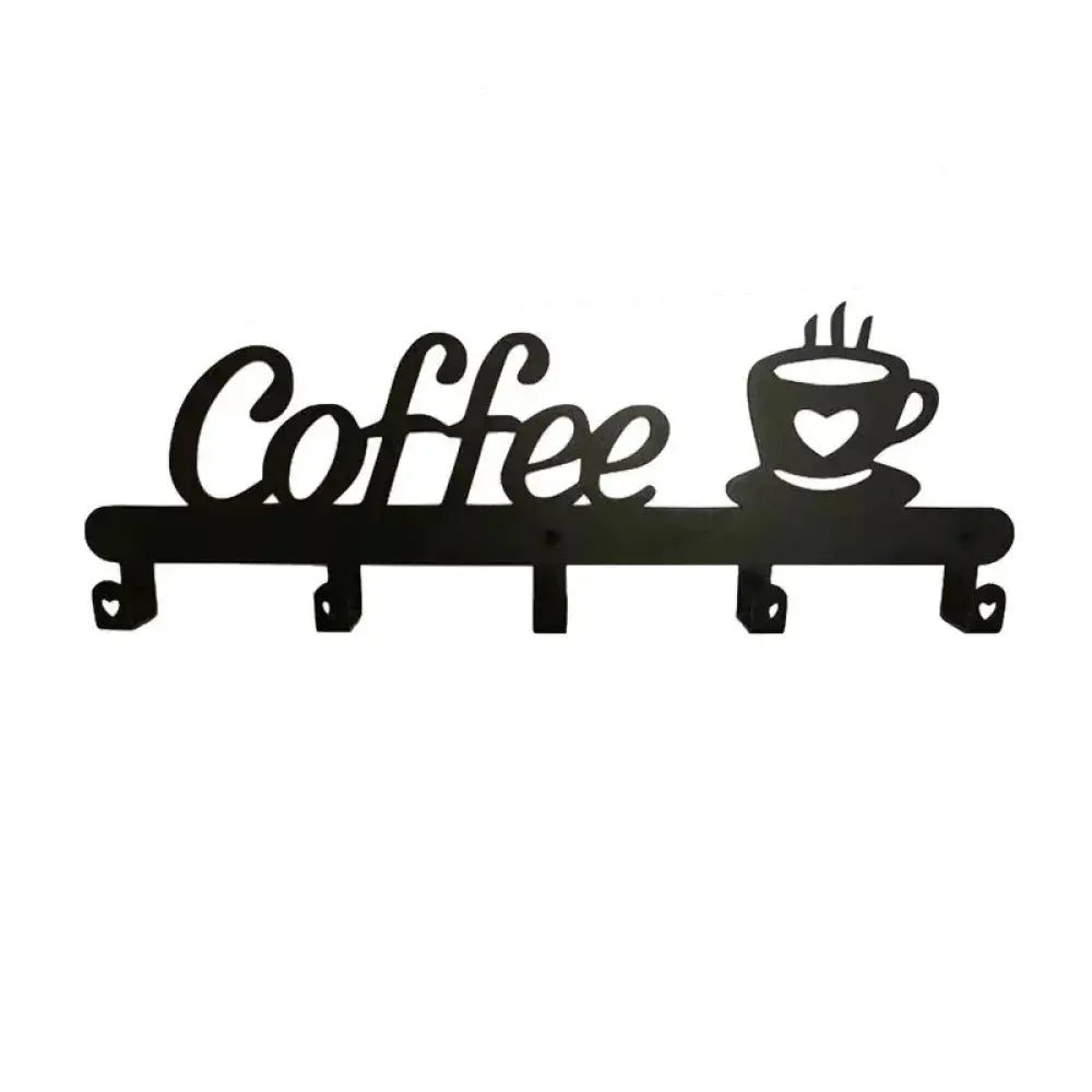Modern Black Metal Coffee Mug Wall Rack with Hooks