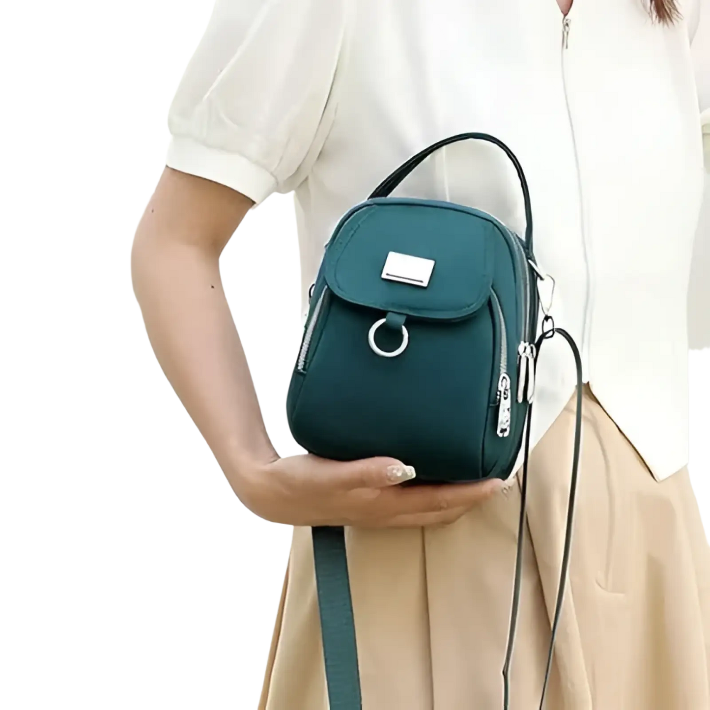 Multi Pocket Nylon Crossbody Bag with Earbud Case Attachment