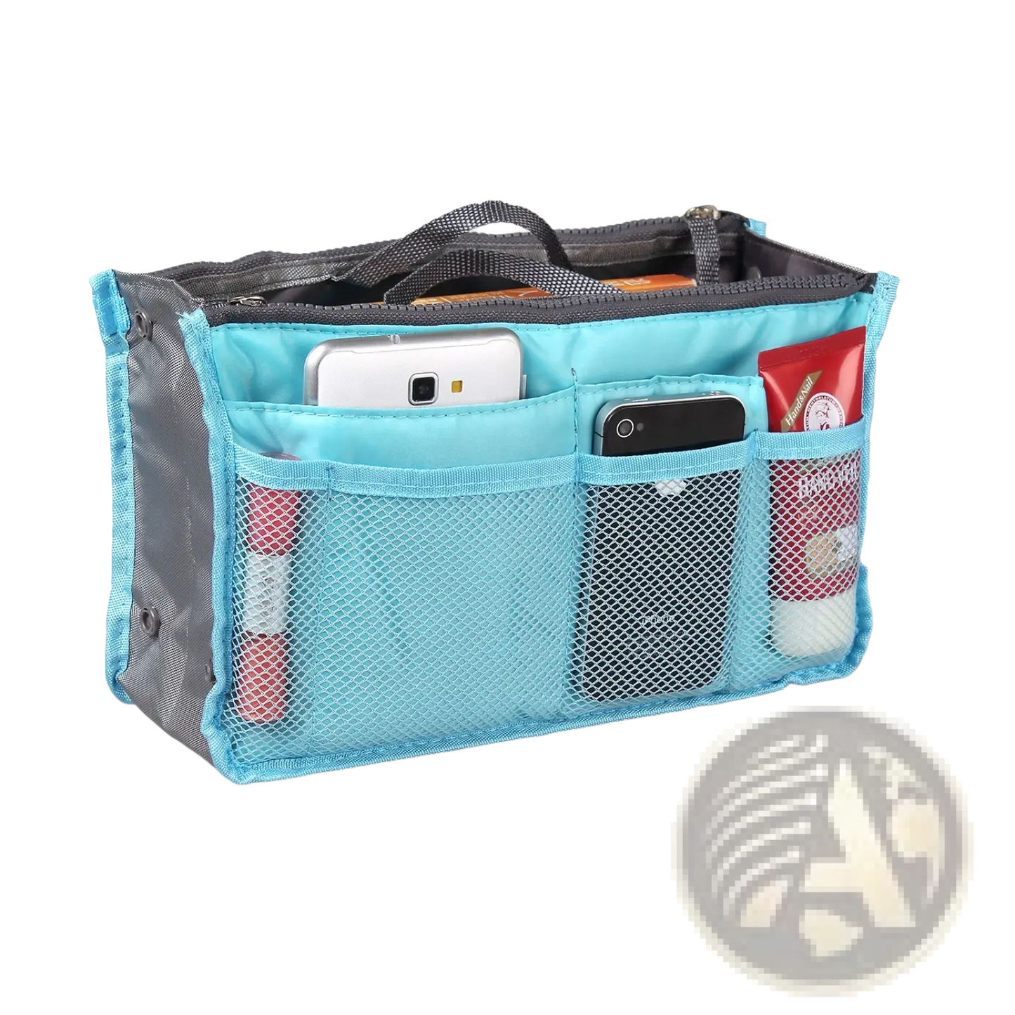 Multi-pocket Nylon Handbag Organizer with Dual Zippers