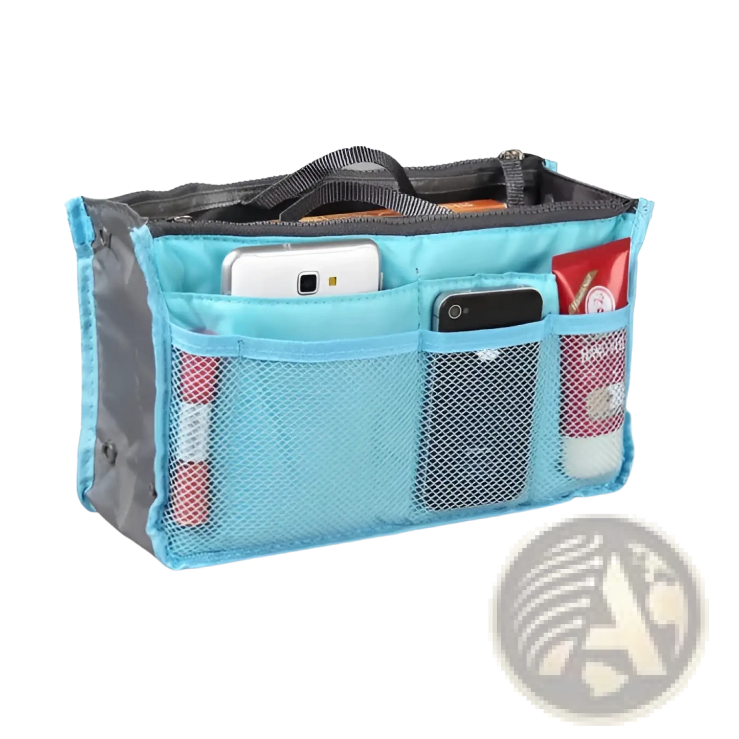Multi Pocket Nylon Handbag Organizer with Dual Zippers