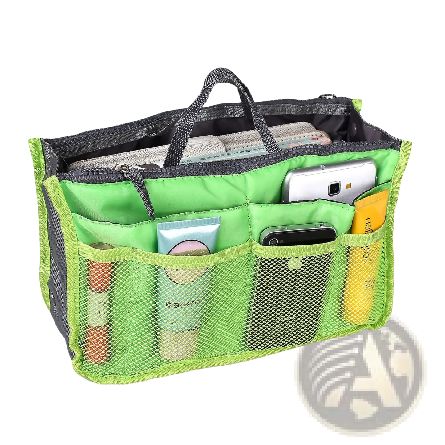 Multi-pocket Nylon Handbag Organizer with Dual Zippers