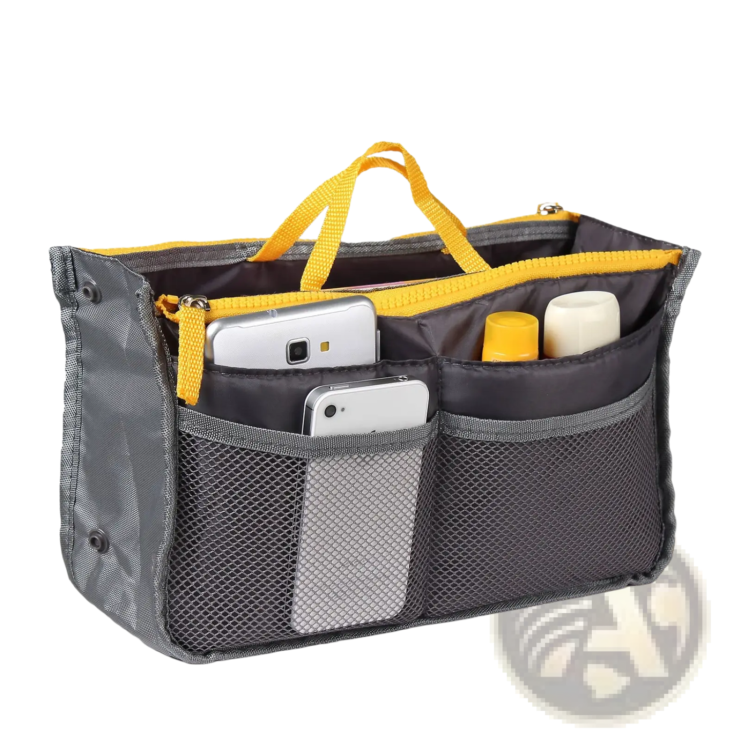 Multi-pocket Nylon Handbag Organizer with Dual Zippers