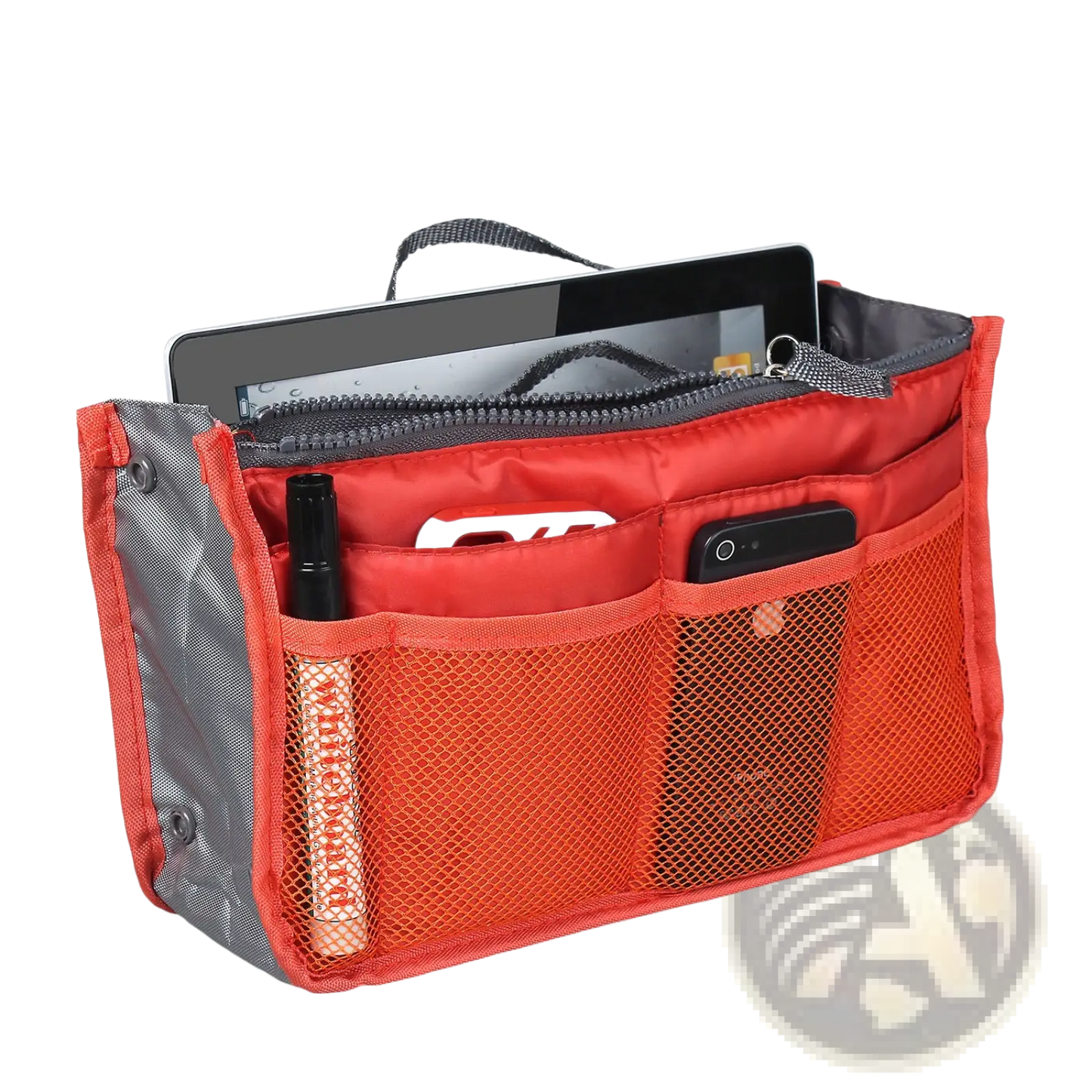 Multi-pocket Nylon Handbag Organizer with Dual Zippers
