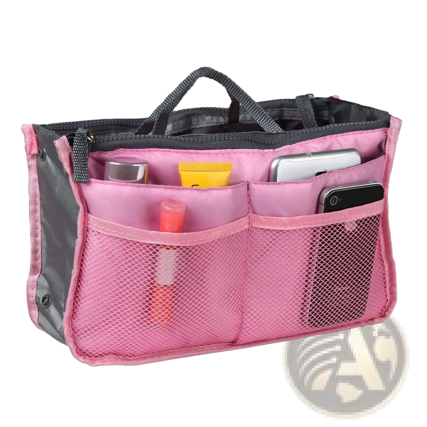 Multi-pocket Nylon Handbag Organizer with Dual Zippers