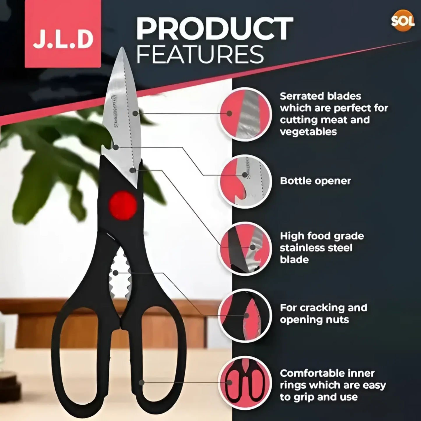 Multi-purpose Kitchen Shears with Nutcracker and Opener