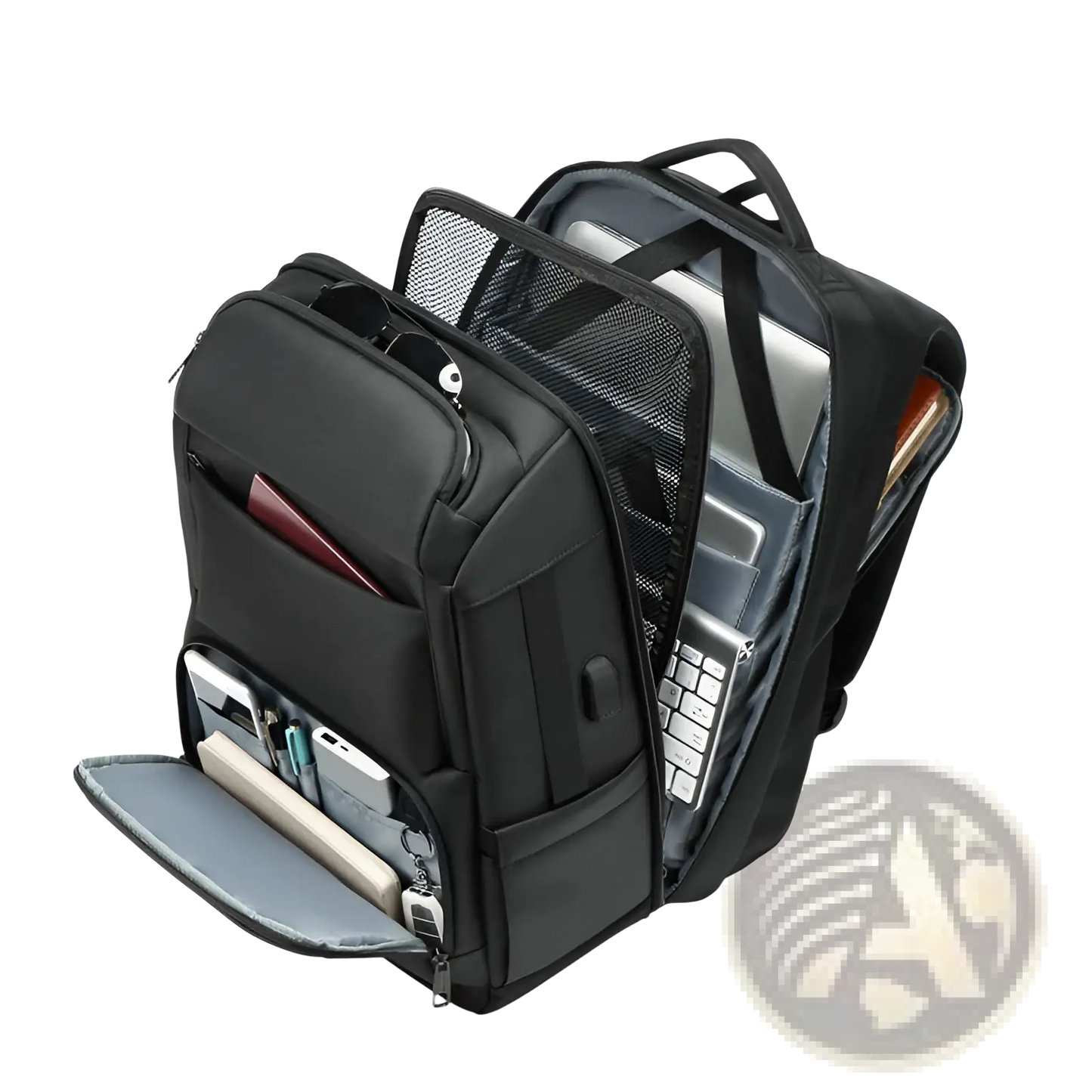 Multifunctional Black Nylon Laptop Backpack for Business and Travel