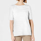 Charter Club Women's Cotton Texture-Striped Elbow-Sleeve Top White Size XX-Large