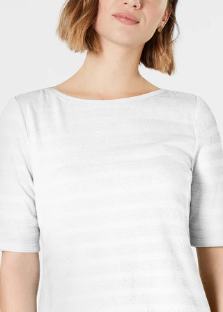 Charter Club Women's Cotton Texture-Striped Elbow-Sleeve Top White Size XX-Large