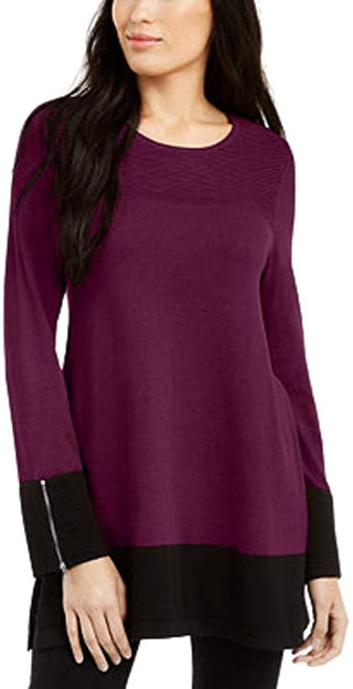 Alfani Women's Ottoman-Knit Tunic Sweater Dark Red Size Extra Small