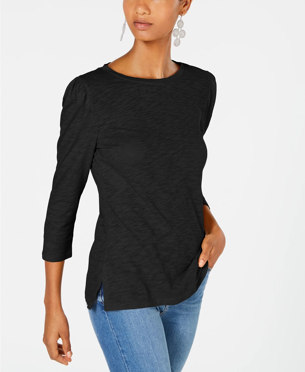 INC International Concepts Women's Puff-Sleeve Top Navy Size Small