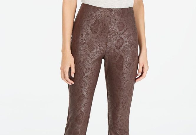 INC International Concepts Women's Snake-Print Skinny Pants Brown Size 14