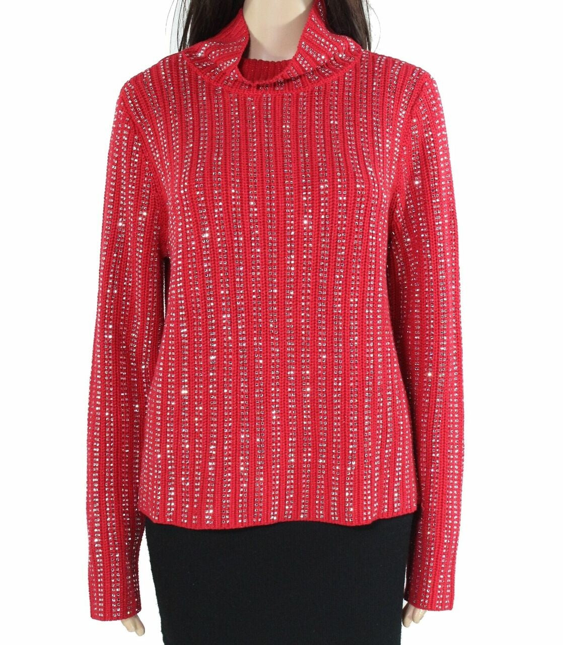 INC International Concepts Women's Embellished Turtleneck Sweater Red Size Medium