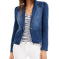 INC International Concepts Women's Puff-Sleeve Denim Blazer Blue Size Extra Large