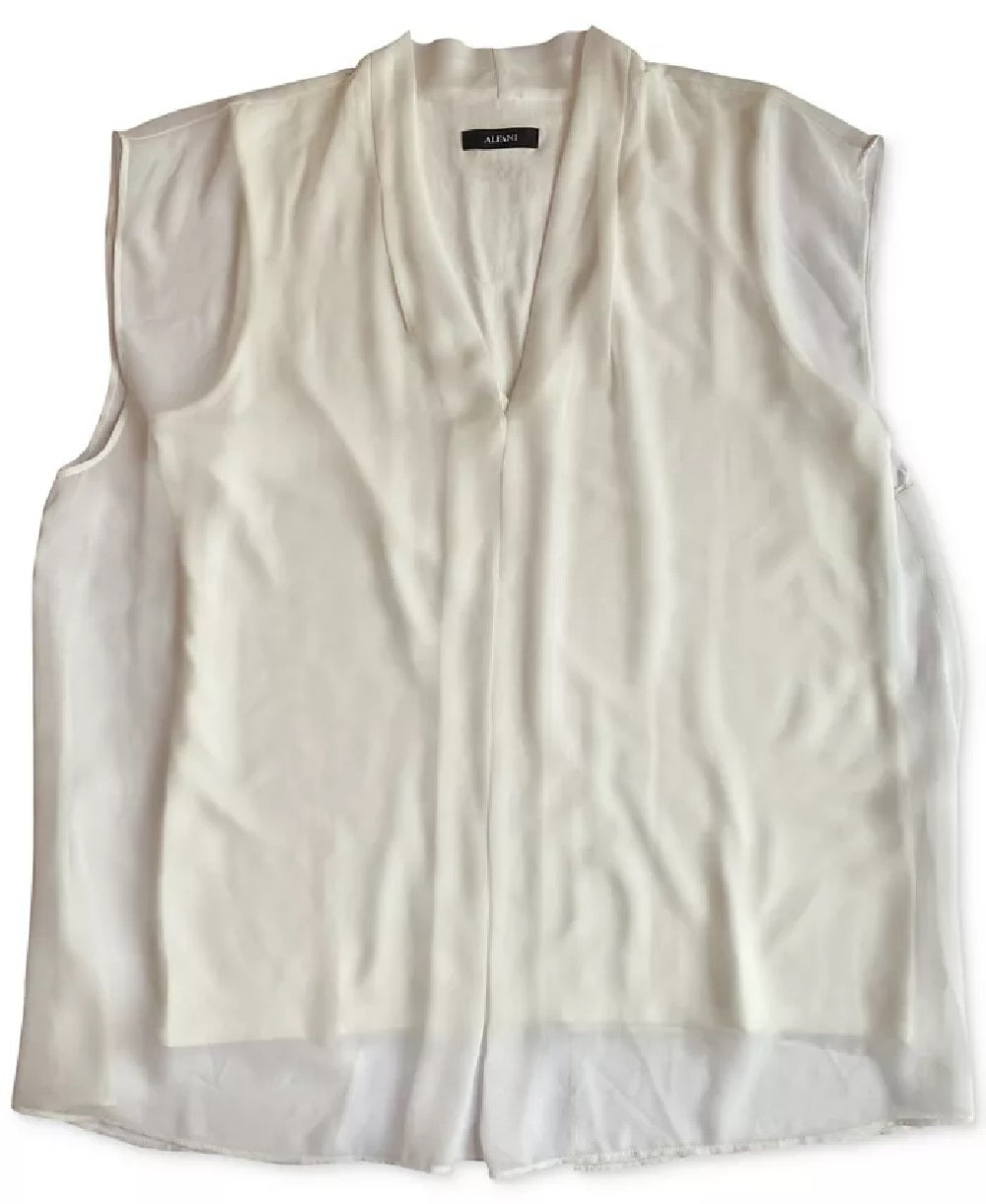 Alfani Women's Inverted-Pleat Overlay Top White Size XX Large