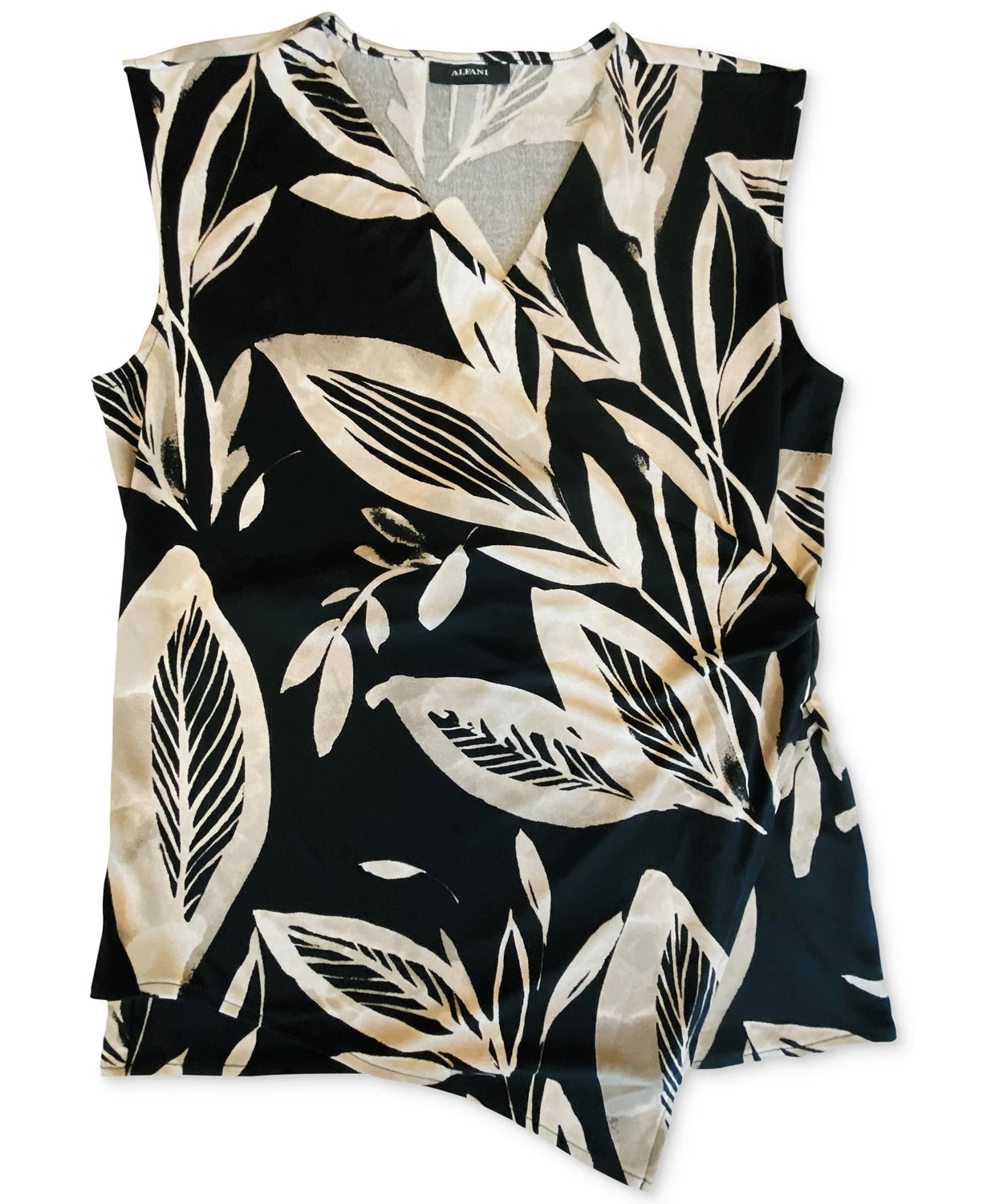 Alfani Women's Wrap-Style Botanical-Print Top Black Size Extra Small